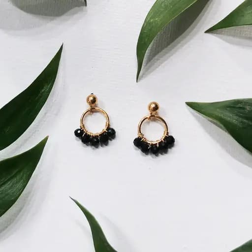 Kolczyki Glam, zaplecione, Czarny Turmalin