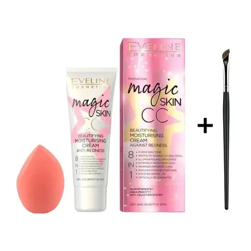 Zestaw Eveline Magic Skin CC z gąbeczką + pędzelek GRATIS - Tryfonka maluje