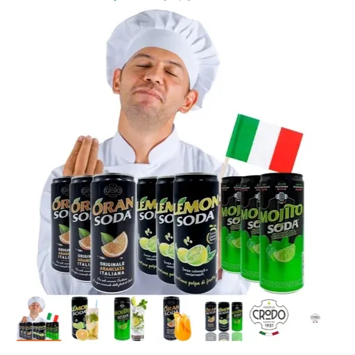 Włoskie napoje gazowane z sokiem – Oran-Soda / Lemon Soda / Mojito Soda zestaw 9x330 ml