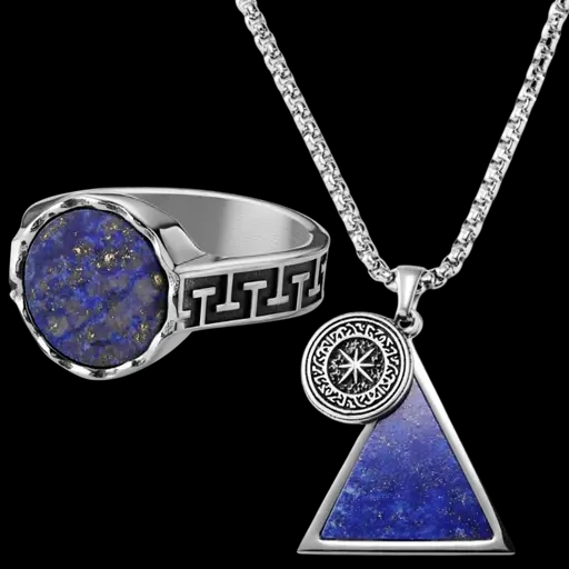 Zestaw Naszyjnik z lapis lazuliu Ashton Orisun Ashton i Atlantis | Sygnet ze stali nierdzewnej i lapis lazuli