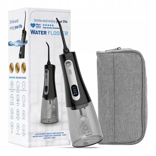 Bezprzewodowy irygator do zębów Herz z LCD, etui i 5 trybami - Lepszerzeczy