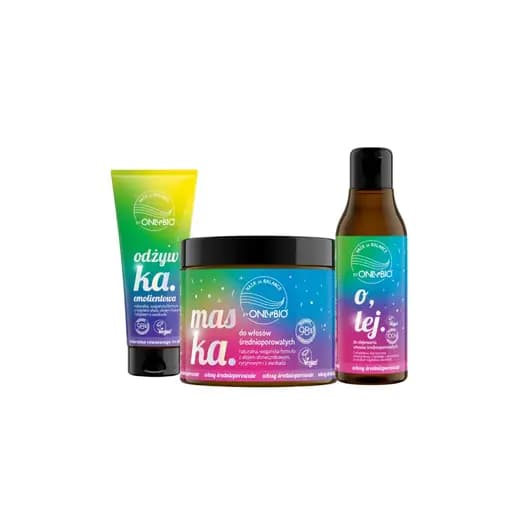 Zestaw Hair In Balance By ONLYBIO odżywka emolientowa, maska do włosów średnioporowatych, olej do olejowania do włosów średnioporowatych - Nadia Chea