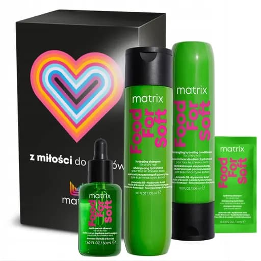 Zestaw 2 Matrix Food for Soft Szampon, Odżywka, Olejek + 2 GRATISY pudełko + saszetka FF, miękkie włosy - Krystian Ziętkowski
