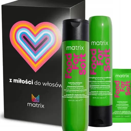 Zestaw 3 Matrix Food for Soft Szampon i Odżywka + GRATISY pudełko i 2 x saszetka FF, miękkie włosy - Lucja